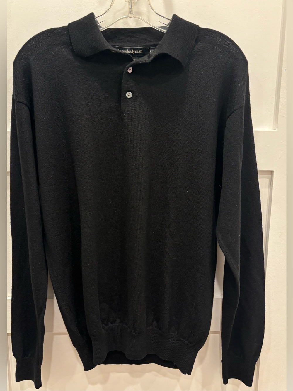 Joseph & Lymans Men's 100% Italian Merino Wool Black V-Neck Polo Sweater